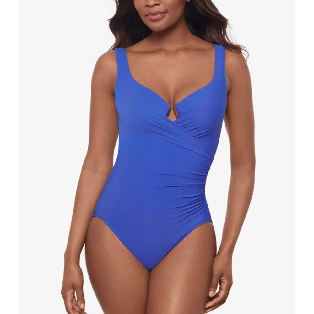 NWT Miraclesuit Size 16 Escape One-Piece Swimsuit Royal Blue Slimming *Read